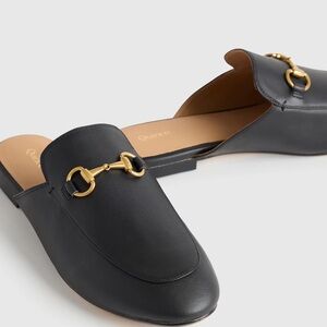 NWT Quince Black Italian Leather Backless Horsebit Mules